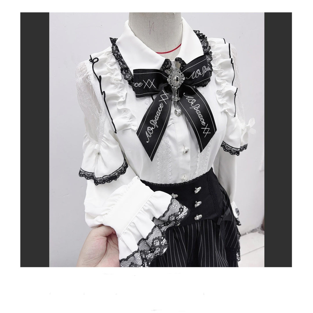 Jirai Kei Blouse Mini Skirt Patchwork Open Shoulder Bi Color Shirt (L M S XL) 34500:463890