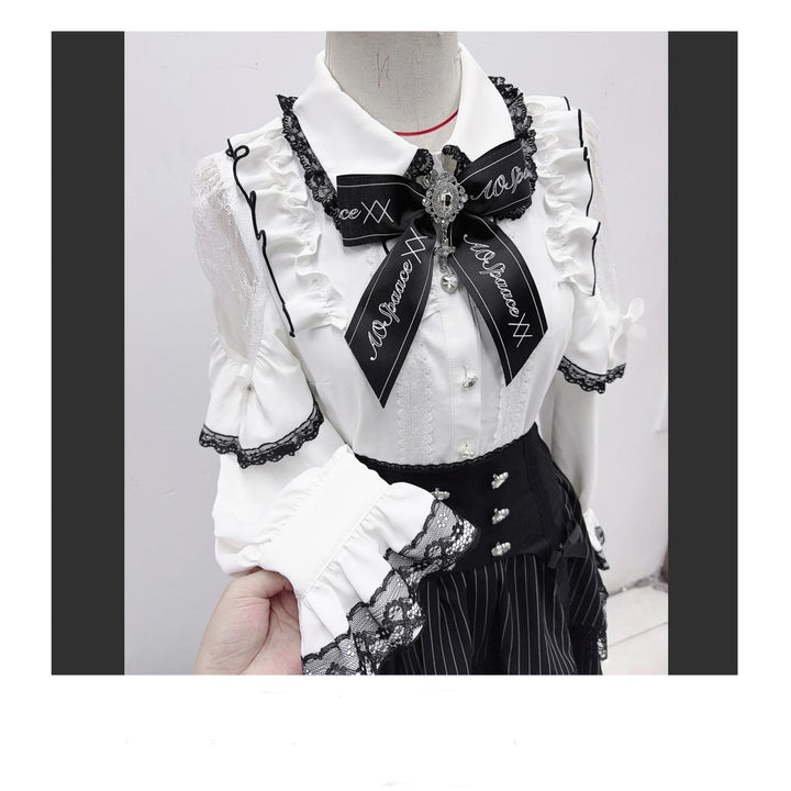 Jirai Kei Blouse Mini Skirt Patchwork Open Shoulder Bi Color Shirt (L M S XL) 34500:463890