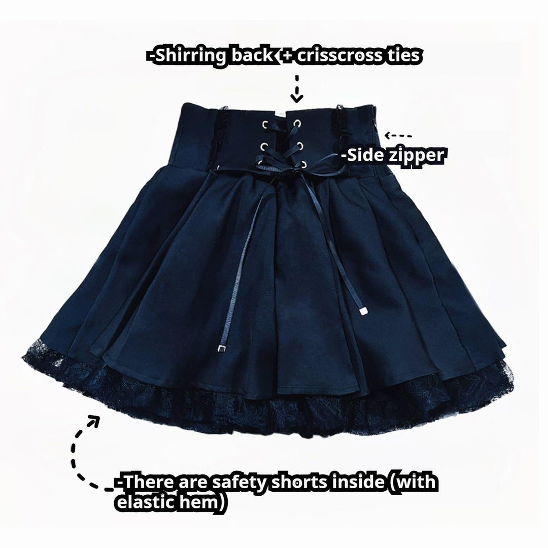 Jirai Kei Hollow-Out Lace Blouse Black Skirt With Pearl Chain (L M XL) 42163:731433