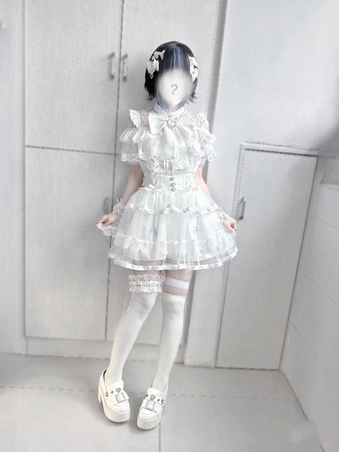 Jirai Kei Blouse Ruffle Lace Ribbon Shirt 38554:613170