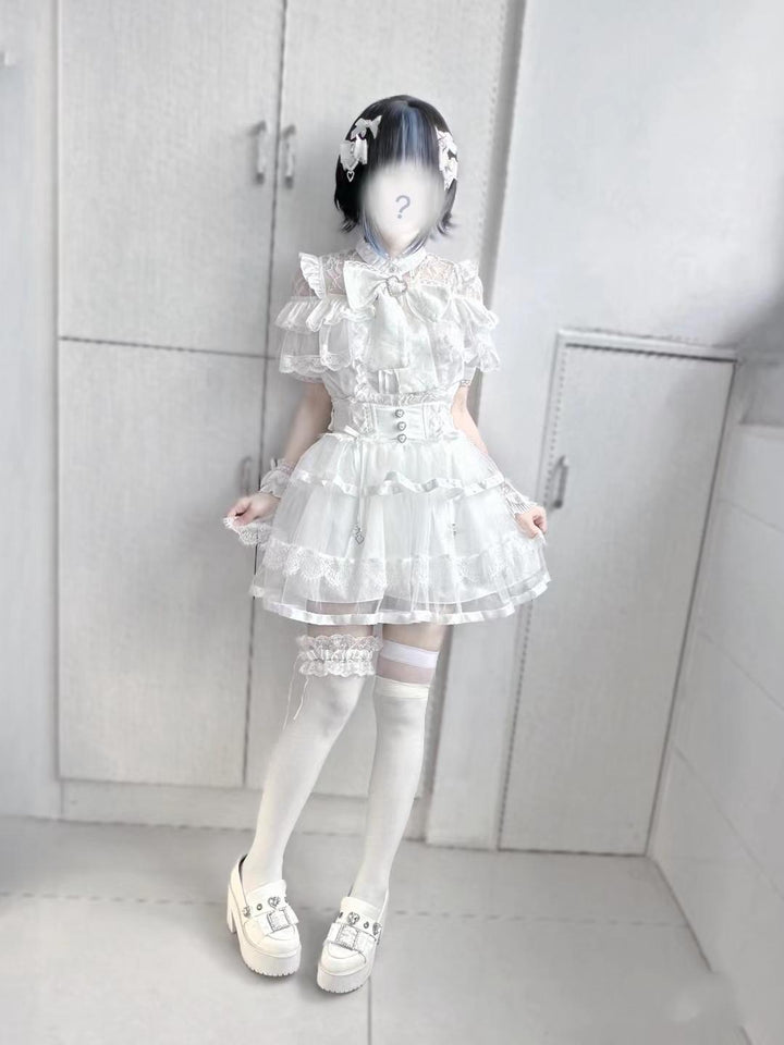 Jirai Kei Blouse Ruffle Lace Ribbon Shirt 38554:613170