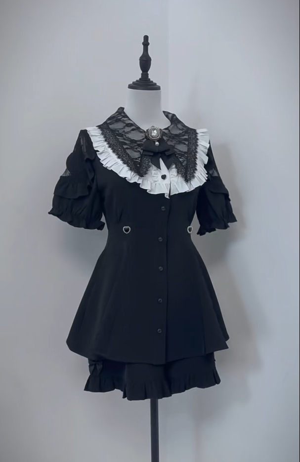 Jirai Kei Dress Set With Puritan Collar And Lace Trim Multicolor 37842:762156