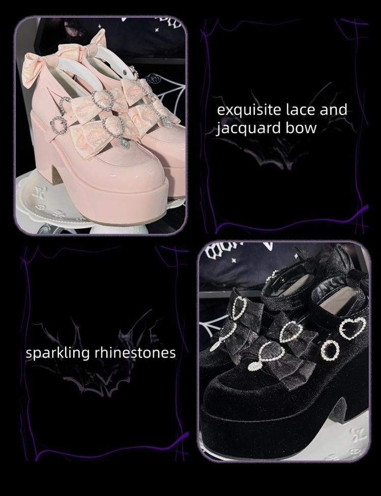 Jirai Kei Chunky Heel Platform Shoes, Glittering Rhinestone 44217:801041