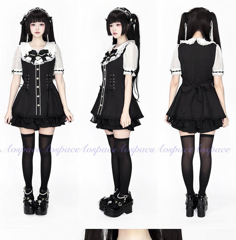 Jirai Kei Lace-Sleeved Dress, Elastic Shorts 44759:824569