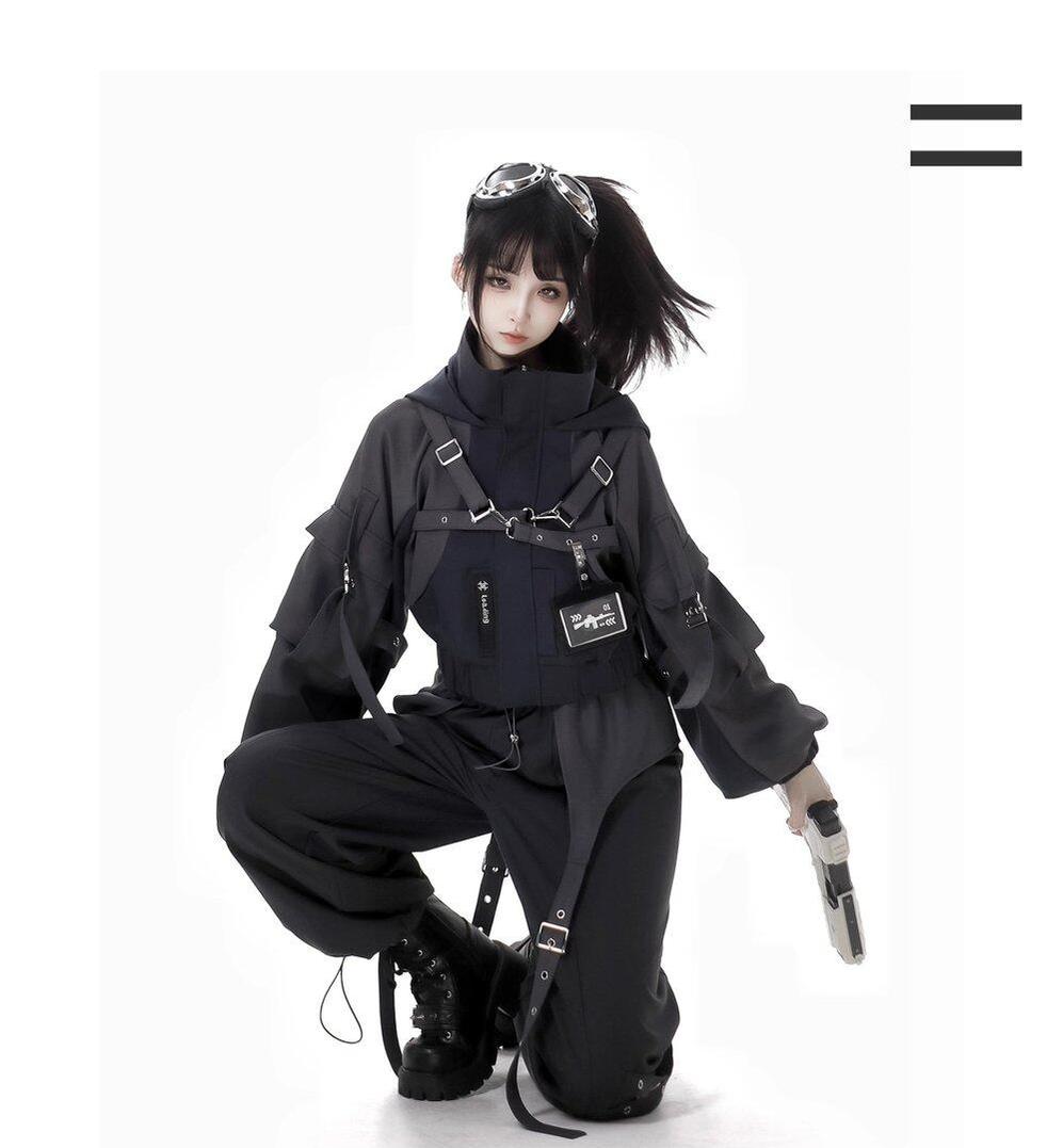 Techwear Black Jacket, Futuristic Pants & Skirt 44862:828388