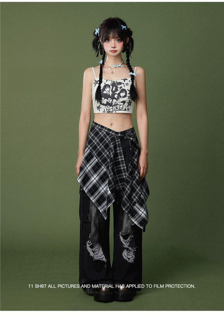 Punk Pants Black Straight Wide Leg Ripped Jeans Autumn 39760:642256