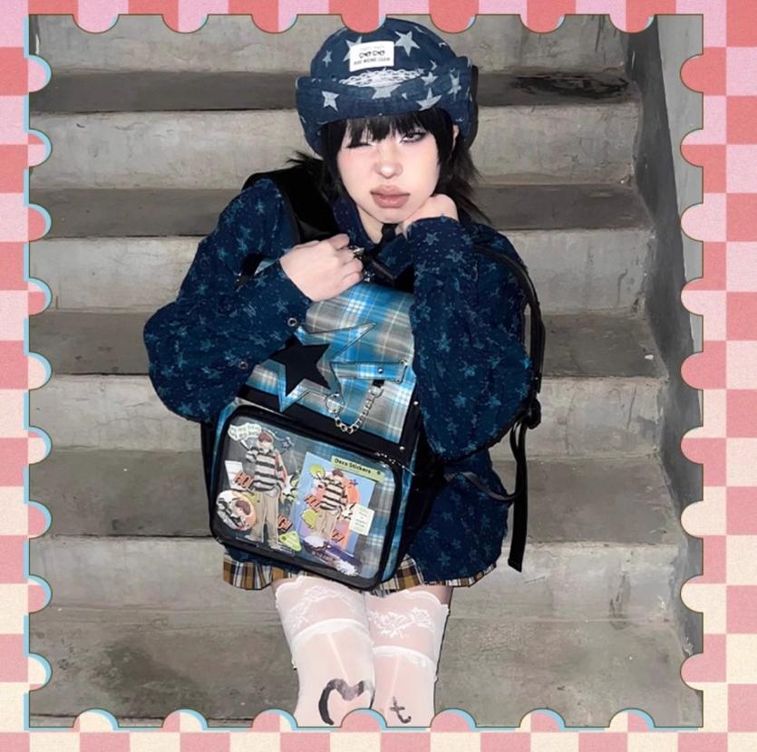 Subculture Ita Bag Plaid Star Large Capacity Ita Backpack 40120:665904