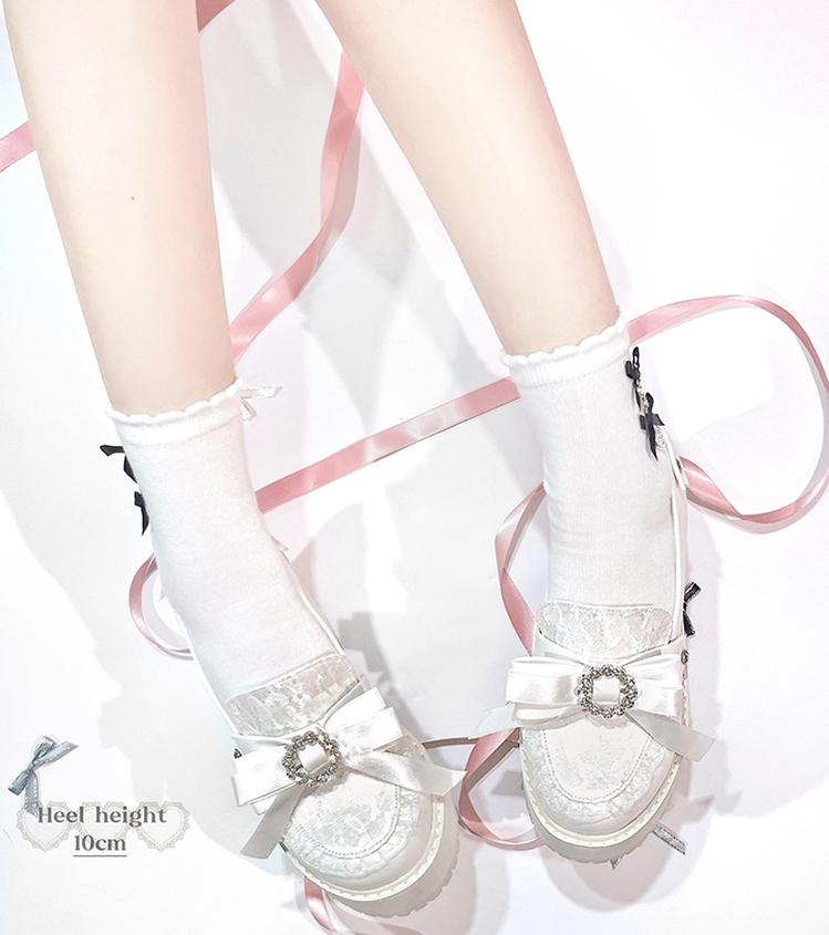 Jirai Kei Shoes Bow Tie Rhinestone Platforms High-heel Shoes 38516:591212