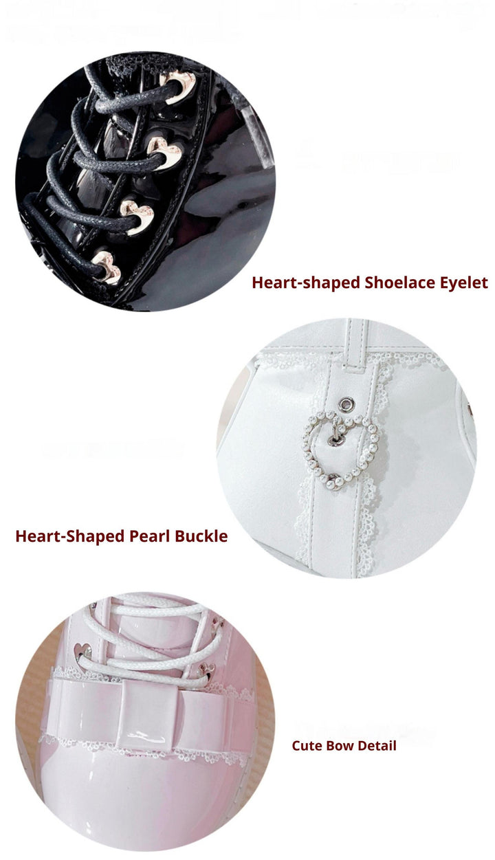 Jirai Kei Shoes Ankle Boots with Heart-shaped Pearl Buckle Detail 42651:749097