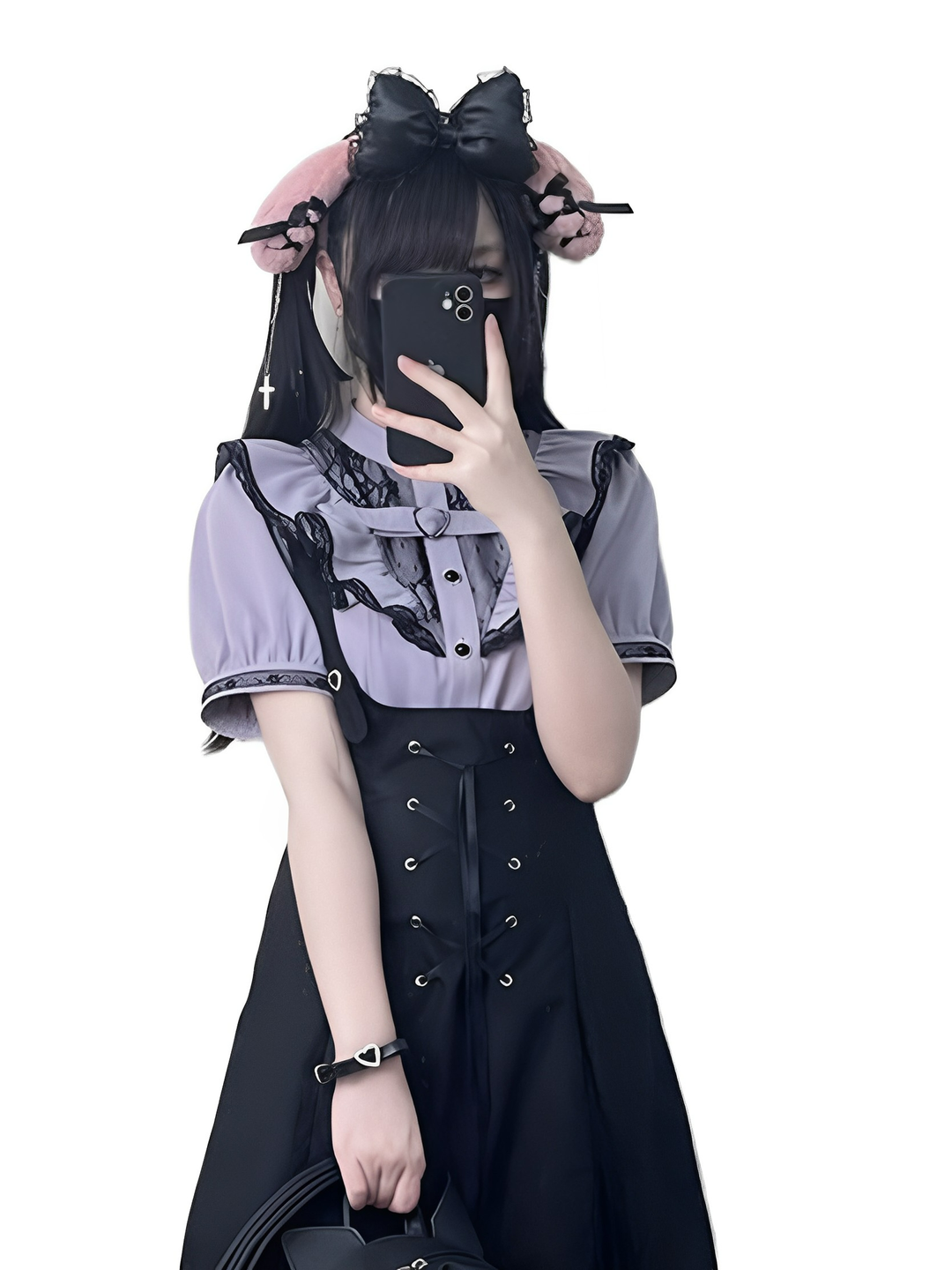 Jirai Kei Bi-color Blouse, Suspender Skirt Set 21976:582120