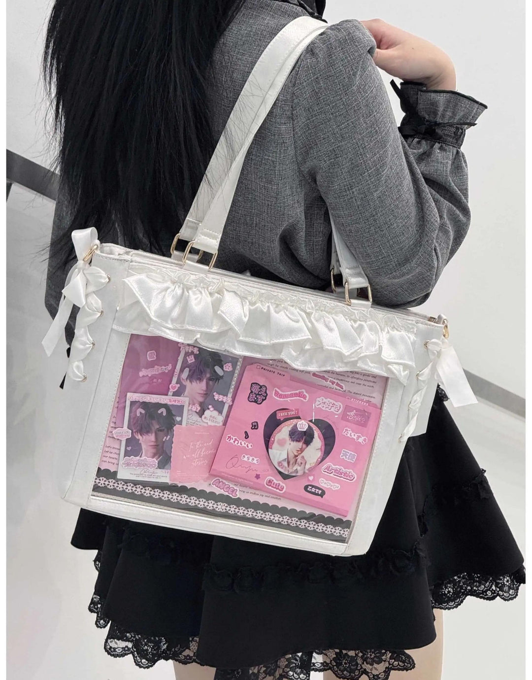 Large Capacity Satin Lolita Ita Bag Handle/Crossbody Strap (White) 43100:767133