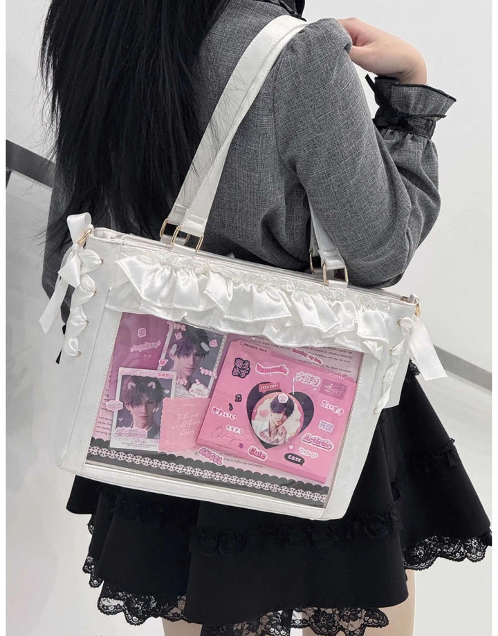Large Capacity Satin Lolita Ita Bag Handle/Crossbody Strap (White) 43100:767133