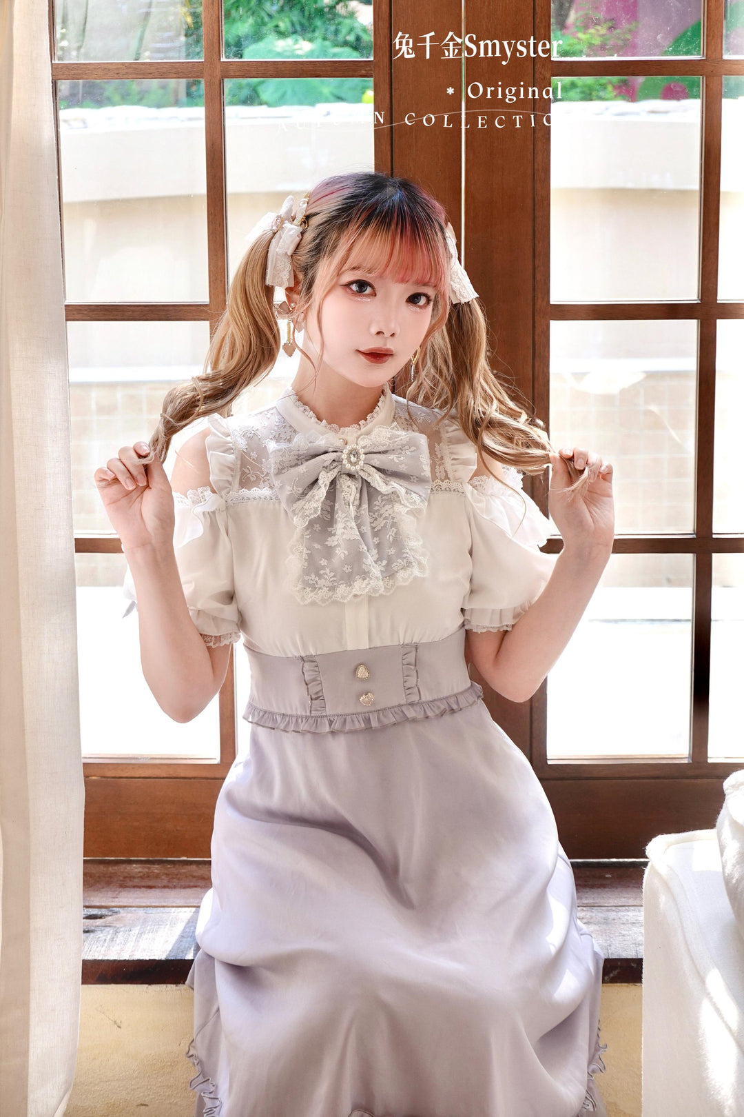 Jirai Kei Open-Shoulder Long Dress, Detachable Bow 44754:824040
