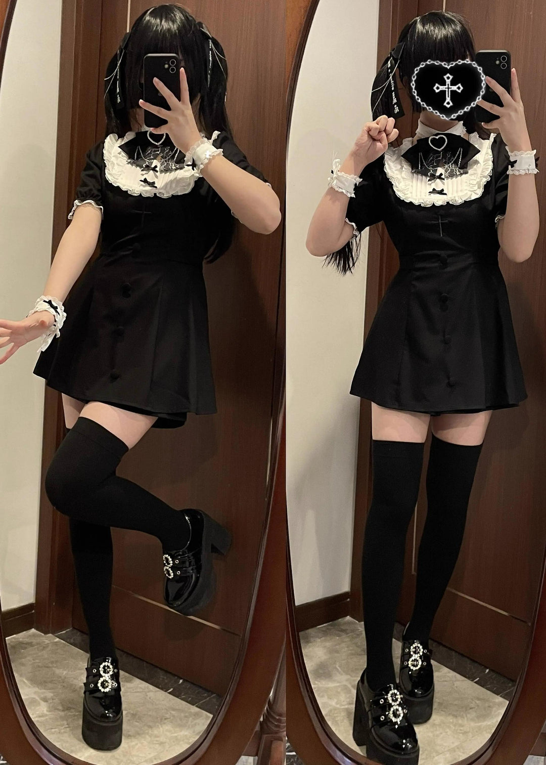 Jirai Kei Dress Set Short-sleeved Lace Knot Bow Dress Shorts 35108:483288