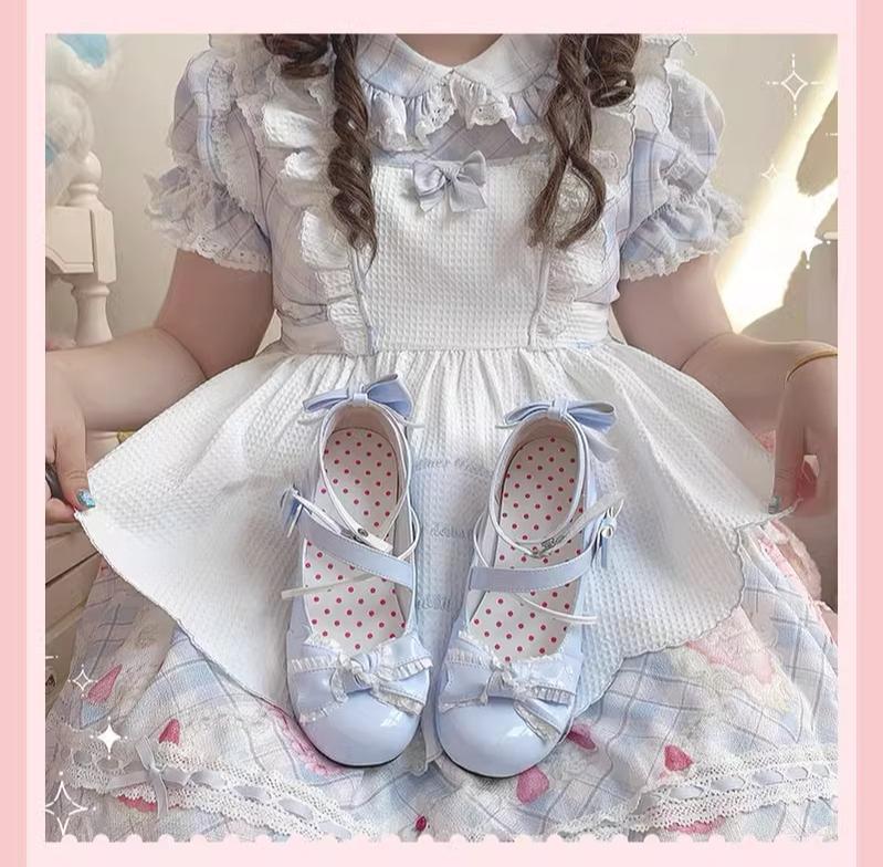 Sweet Lolita Round-toe Shoes with Low Heel and Bow Details (Blue / 34 35 36 37 38 39 40 41) 42555:746387