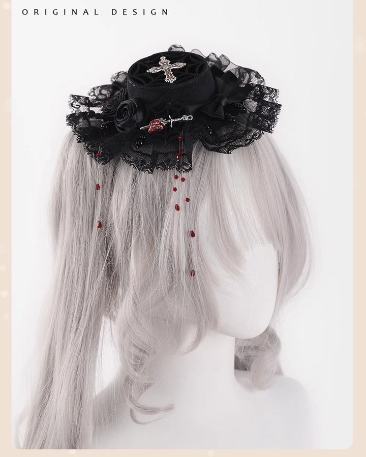 Gothic Lolita Hair Clips Black Bow Lace Hair Accessory 39652:635736