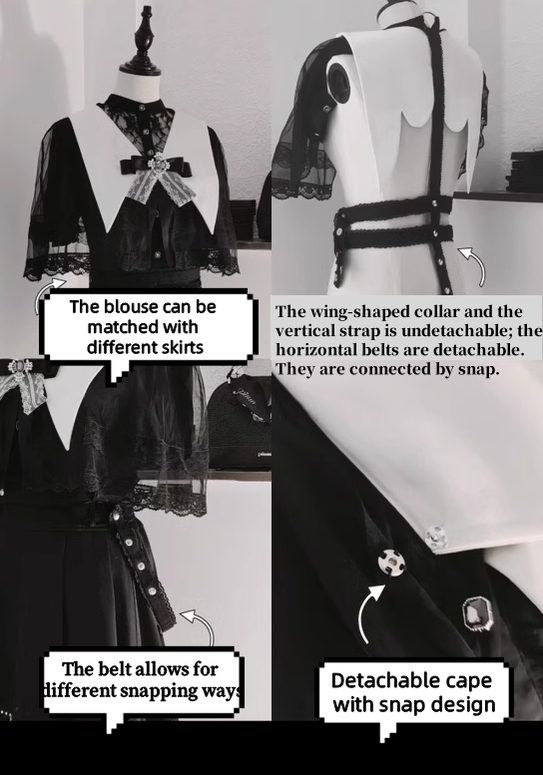 Jirai Kei Skirt Angel Wing Collar Blouse Double Layered Skirt 39538:634832
