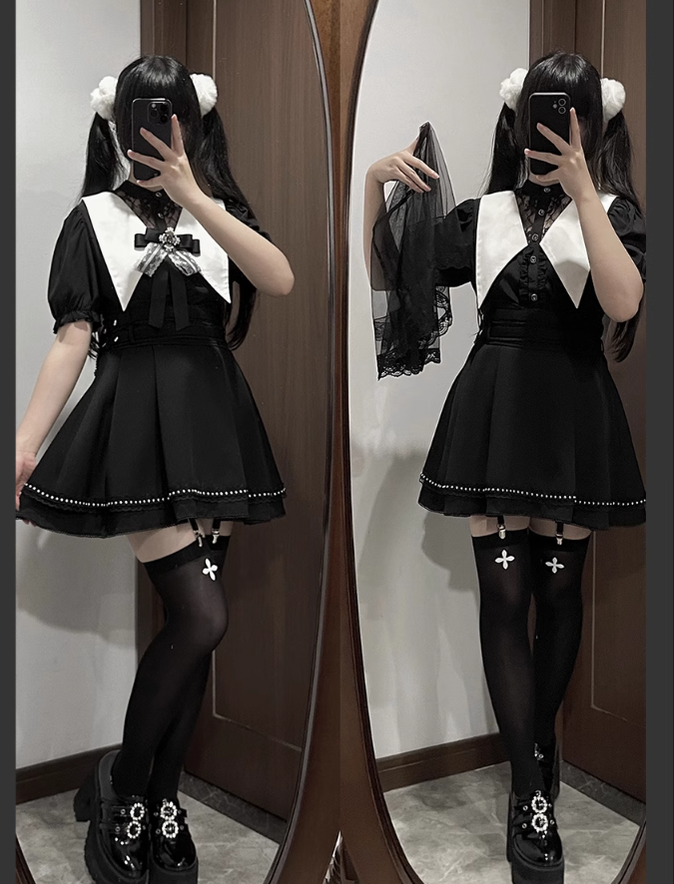 Jirai Kei Skirt Angel Wing Collar Blouse Double Layered Skirt 39538:634846