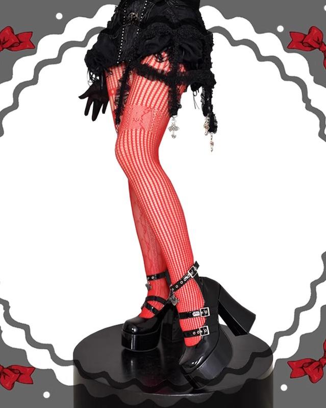 Asymmetric Gothic Lolita Fishnet Pantyhose, Multiple Color 43320:774115