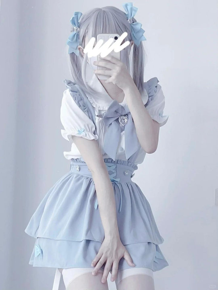 Jirai Kei White Blouse, Suspender Skirt 21838:760765