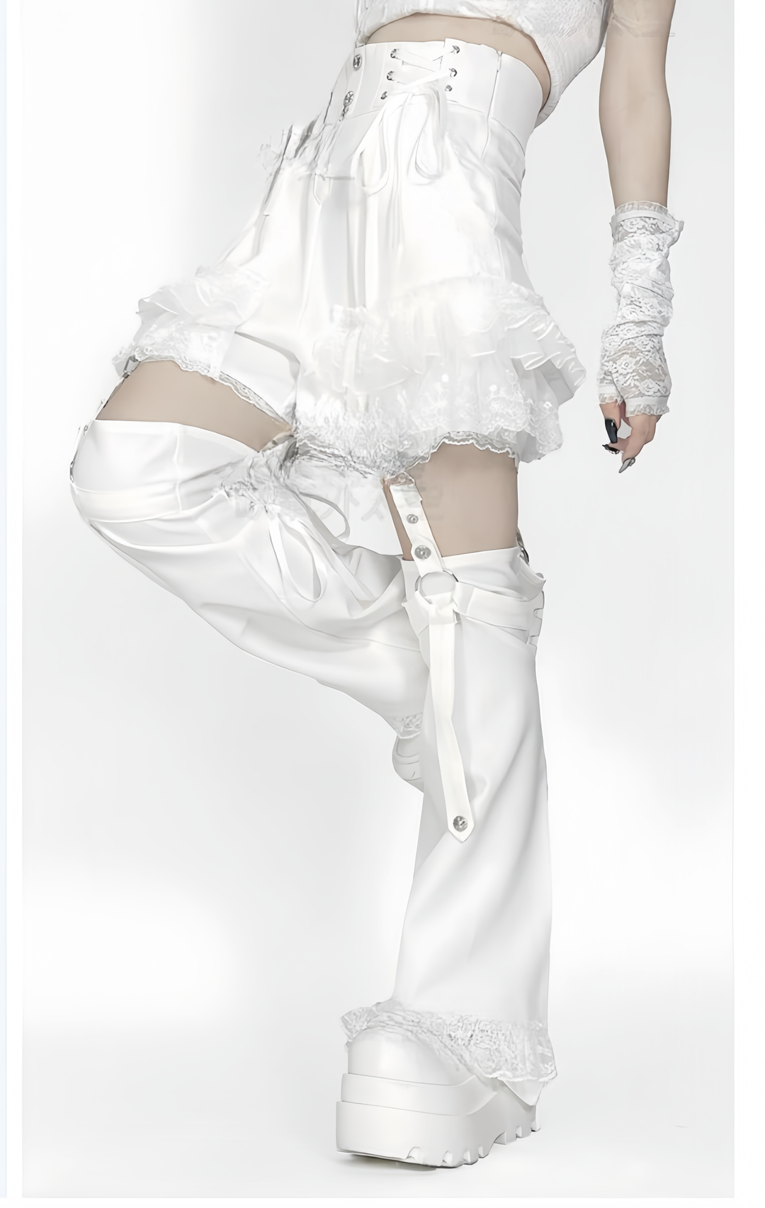Punk Shorts Y2K Patchwork Leg Cover Tiered Lace 40638:671450