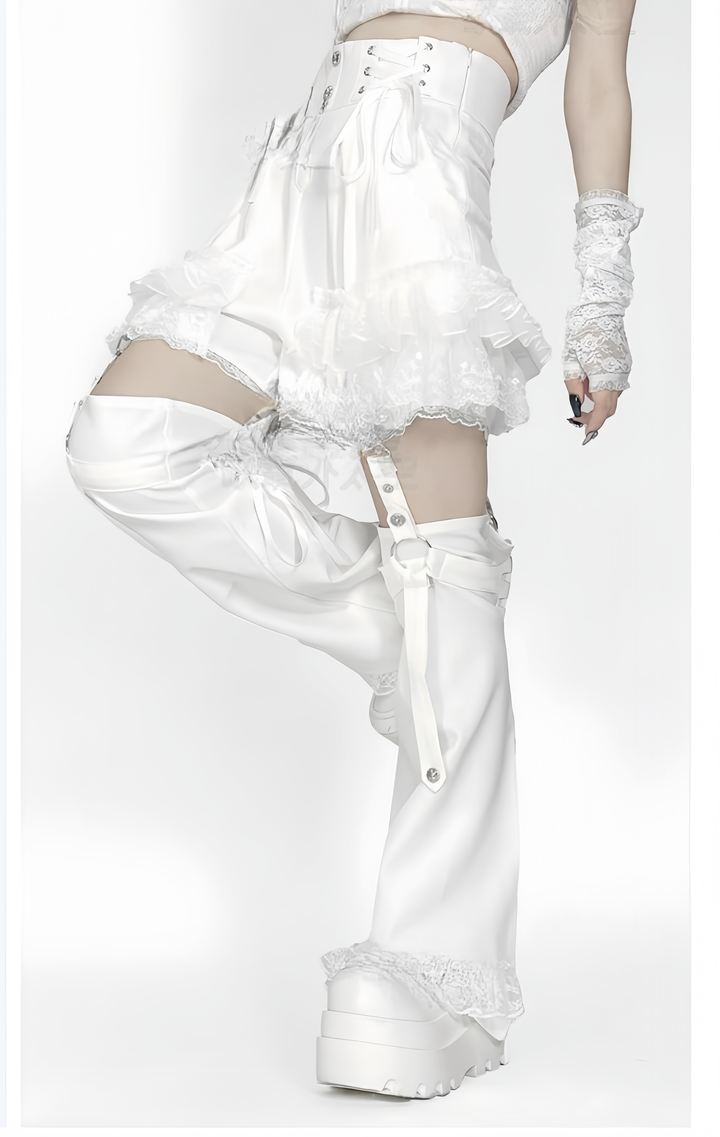 Punk Shorts Y2K Patchwork Leg Cover Tiered Lace 40638:671450