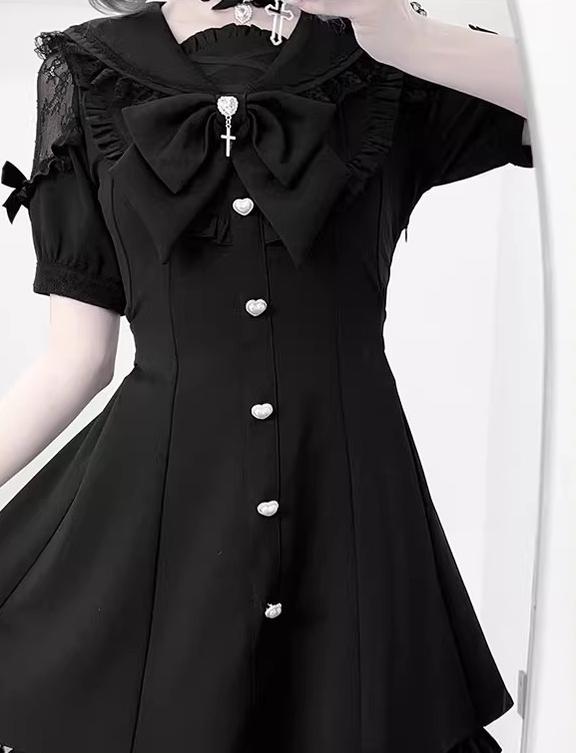 Jirai Kei Set Up, A-line Dress, Short/Long Sleeve Style 43295:772835