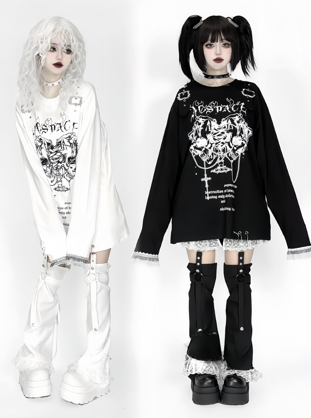 Punk Shorts Y2K Patchwork Leg Cover Tiered Lace 40638:671448