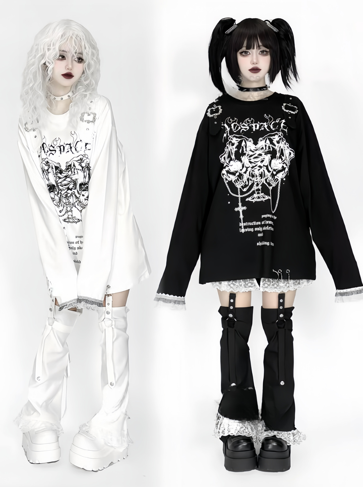 Punk Shorts Y2K Patchwork Leg Cover Tiered Lace 40638:671448