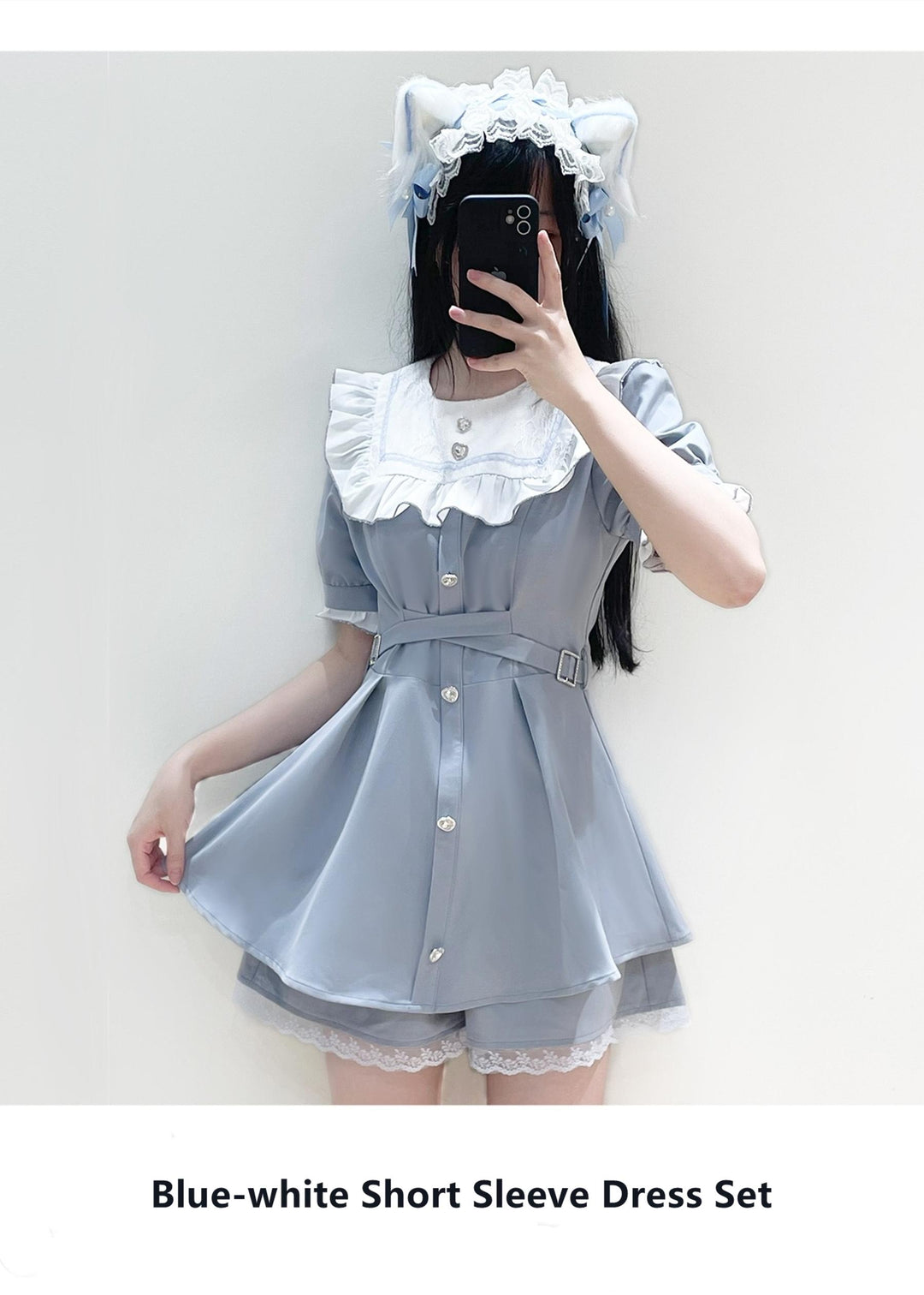 Jirai Kei Dress Square Collar Shorts Set Multicolor (Large Small) 33998:478906