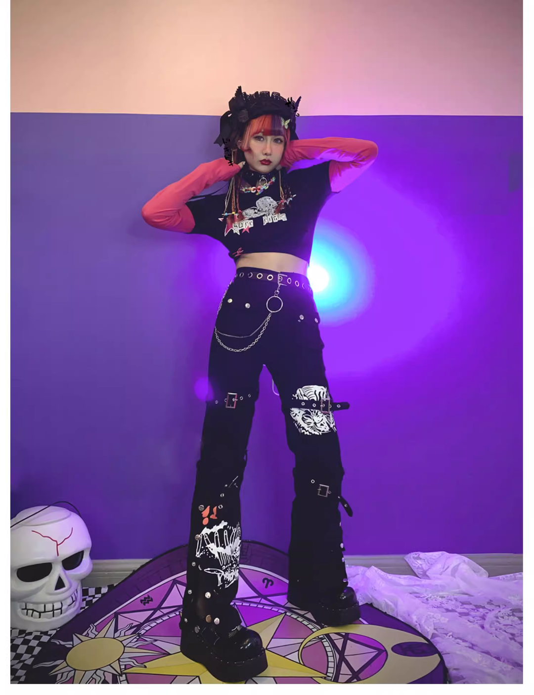 Y2K Long Pants Punk Casual Pants Versatile Black Trousers 39064:611818
