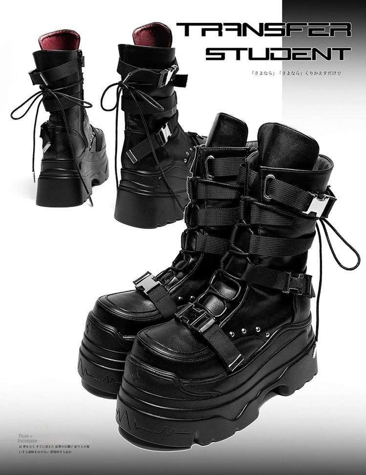 Punk Platform Boots with Mid-calf Length Shaft 42713:753342