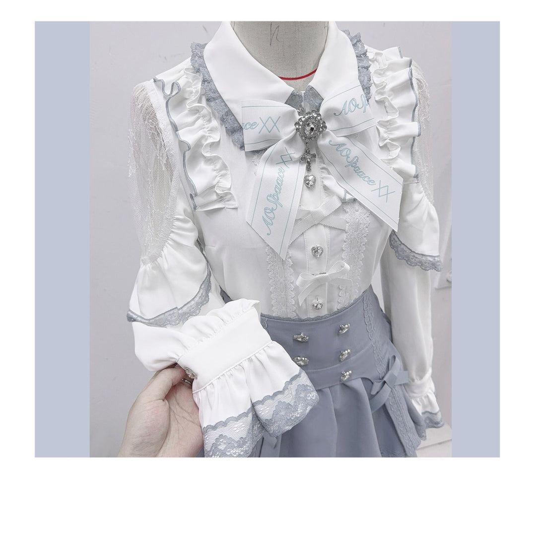 Jirai Kei Blouse Mini Skirt Patchwork Open Shoulder Bi Color Shirt (L M S XL) 34500:463894