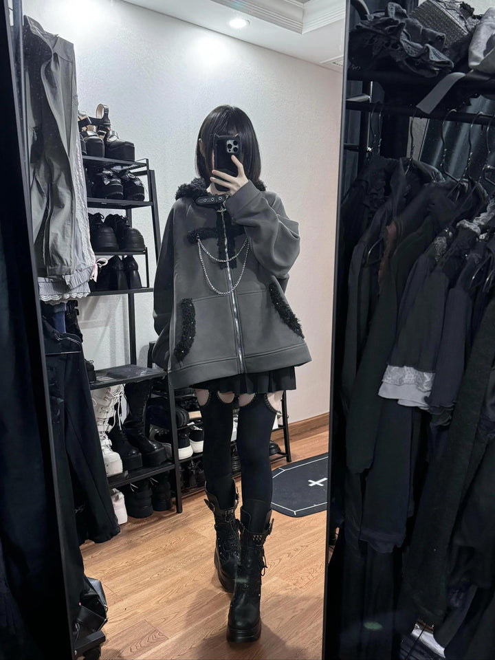Subculture Gray Jacket, Fleece Lining and Cat Ear Hood 43869:791152