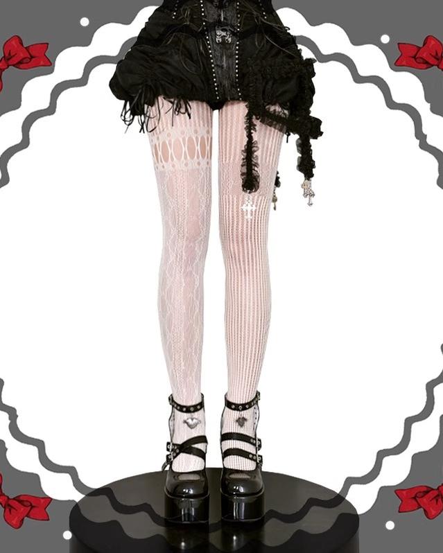 Asymmetric Gothic Lolita Fishnet Pantyhose, Multiple Color (F) 43320:774113