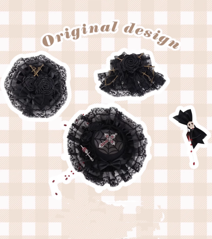 Gothic Lolita Hair Clips Black Bow Lace Hair Accessory 39652:635804