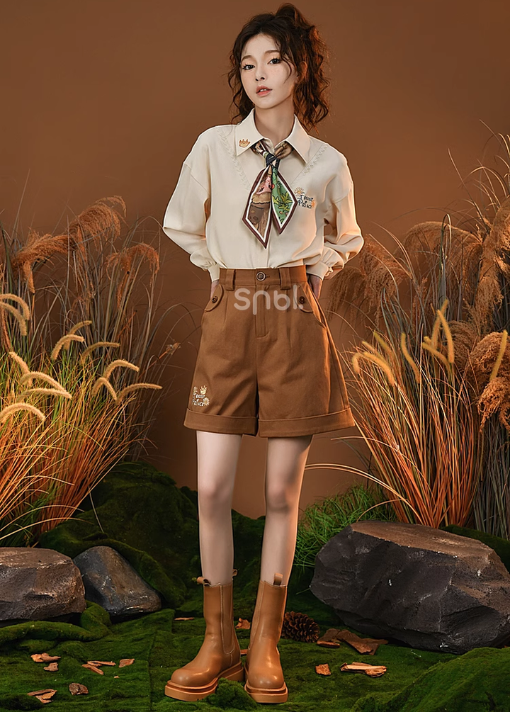 Mori Kei Clothing Set Retro Shirt Academy Vest Casual Shorts 39286:618840