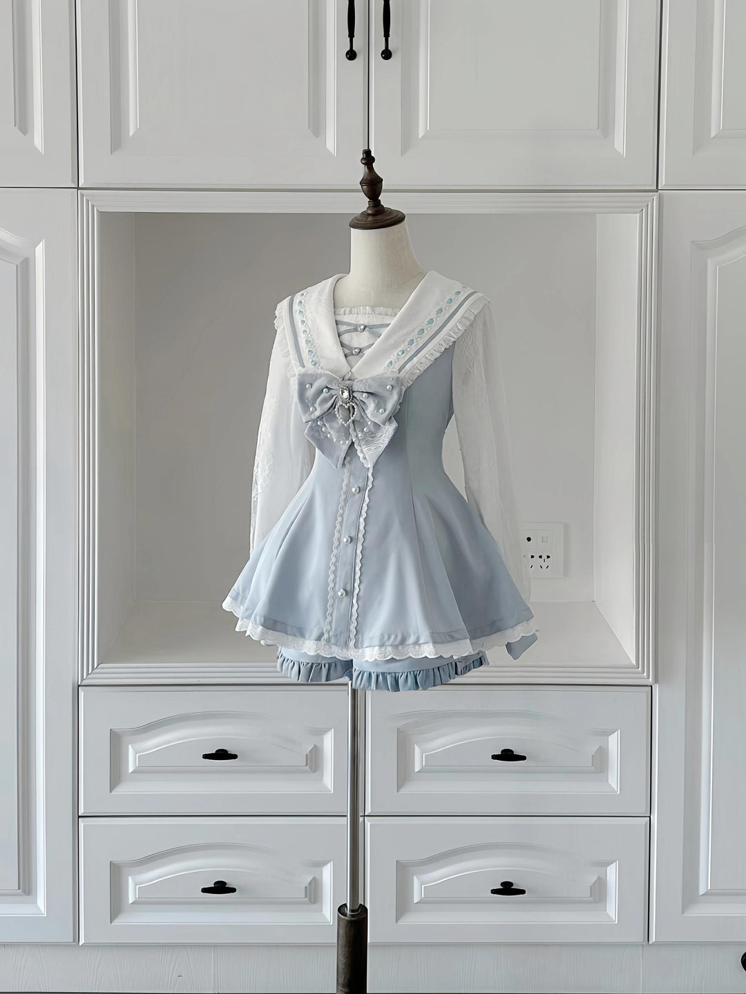 Jirai Kei Dress With Pearl Chain And Big Rhinestone Bow Tie (2XL L M S XL) 42813:755961