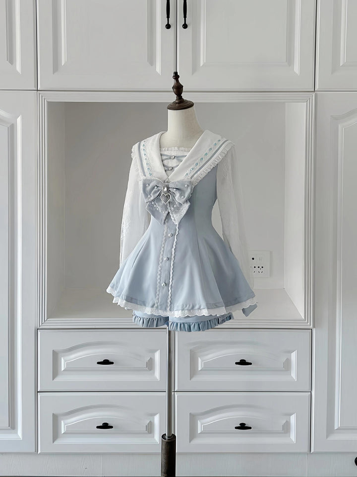 Jirai Kei Dress With Pearl Chain And Big Rhinestone Bow Tie (2XL L M S XL) 42813:755961