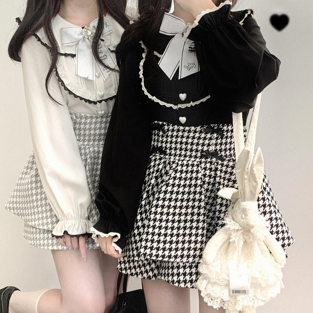 Jirai Kei Shirt Trimmed Peter Pan Collar Long-sleeved Bunny Ear Blouse 42707:750764