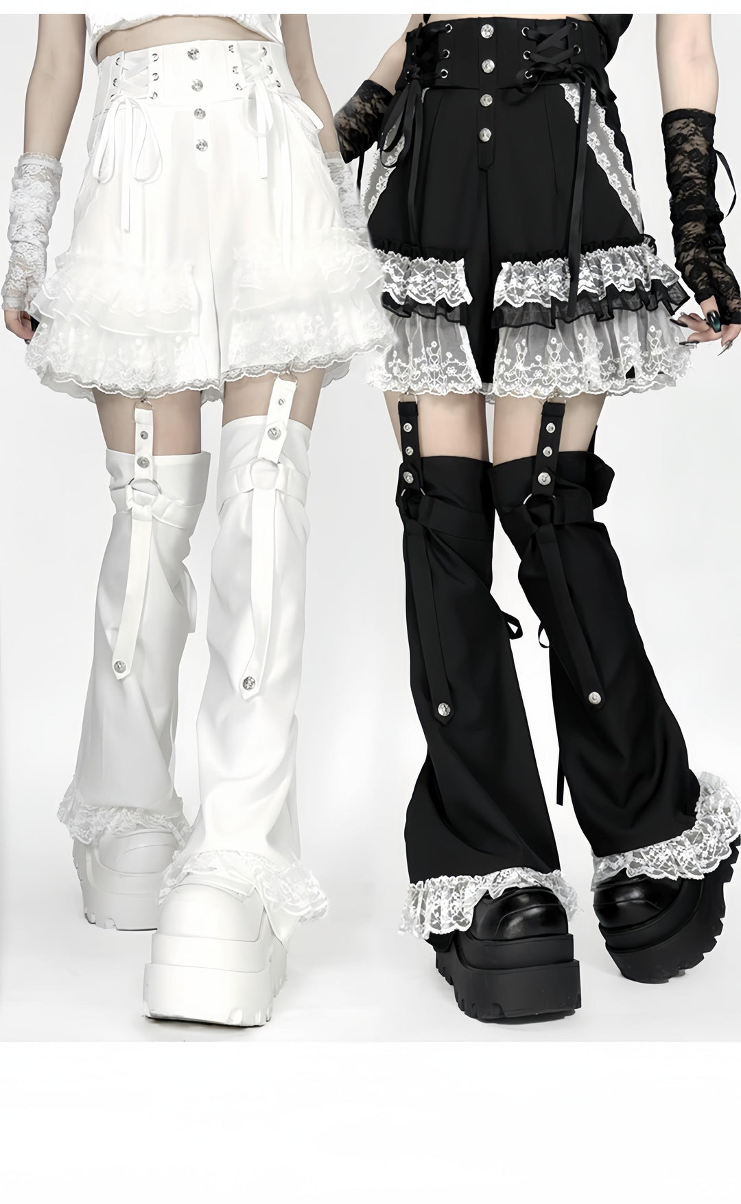 Punk Shorts Y2K Patchwork Leg Cover Tiered Lace 40638:671438