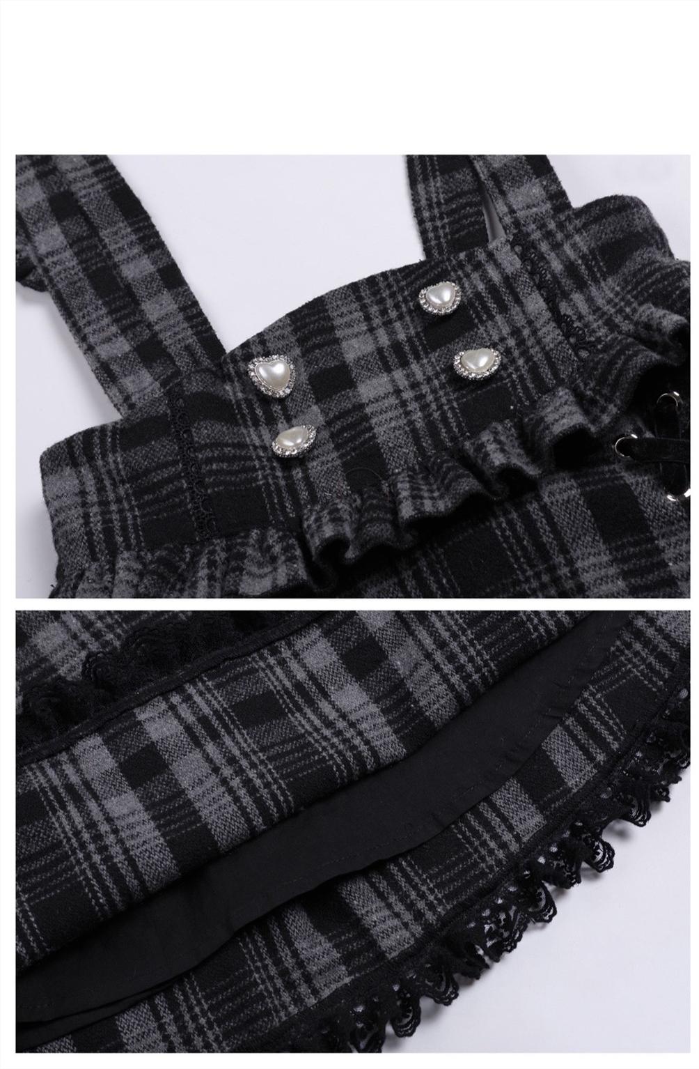 Jirai Kei Set Purple Open-Shoulder Blouse Plaid Suspender Skirt Set 33830:442360