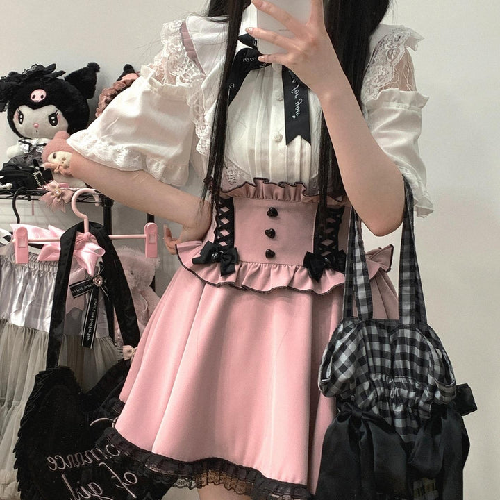 Jirai Kei Lace Cape Blouse Short-Sleeved Cutout Shirt 35360:494390