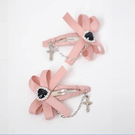 Jirai Kei Hair Clips Lolita Hairpin Accessories Bow Bangs (Pink) 22518:332194