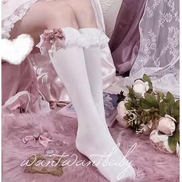 Jirai Kei Socks Black White Pink Blue Bow Lace Socks 21754:320612