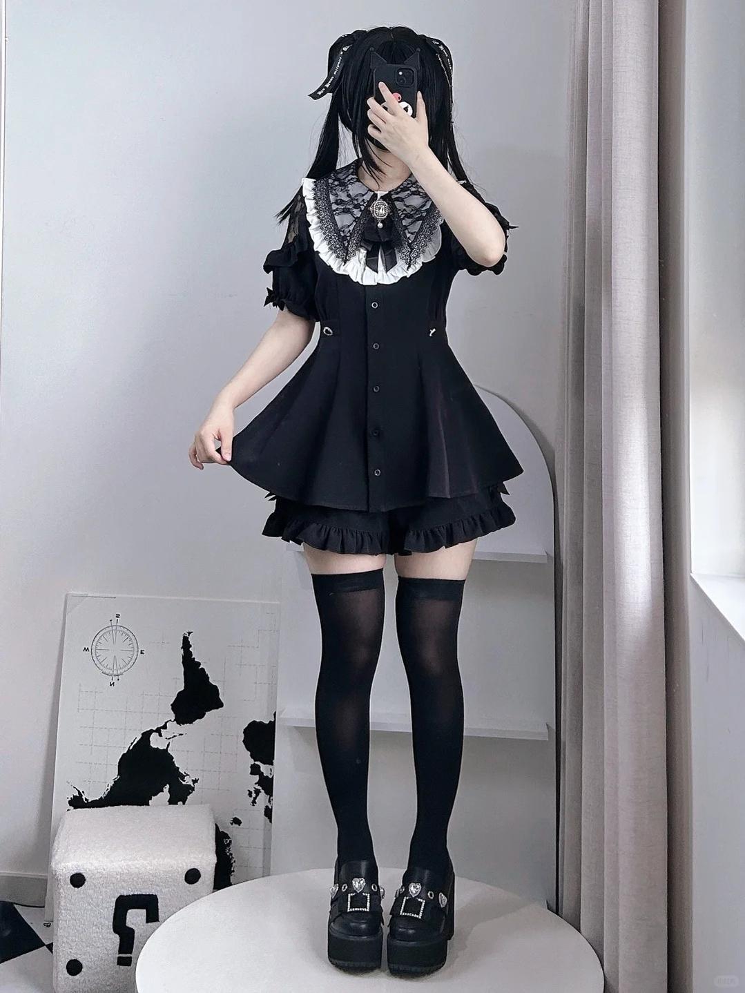 Jirai Kei Dress Set With Puritan Collar And Lace Trim Multicolor 37842:762163