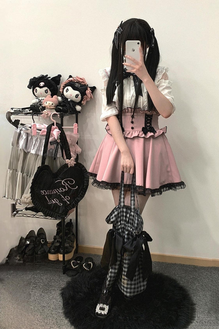 Jirai Kei Lace Cape Blouse Short-Sleeved Cutout Shirt 35360:763172