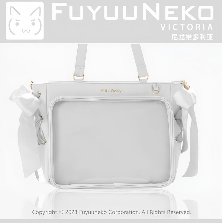 Satin Ita Bag, Clear Window & Detachable Ribbon Bow (Gray) 43227:771990