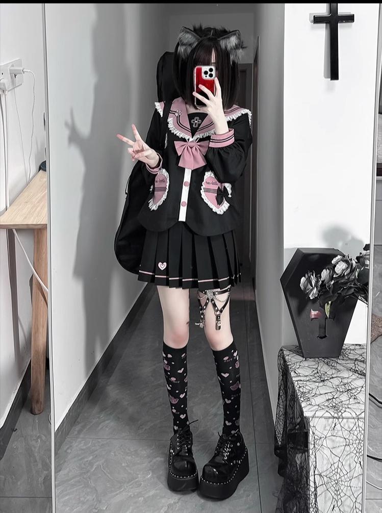 Kawaii JK Uniform Suit Sailor Collar Blouse & Pleated Skirt 43024:762723
