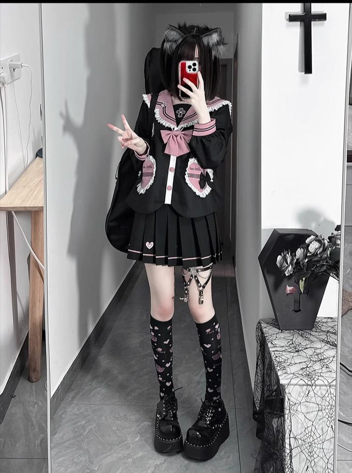 Kawaii JK Uniform Suit Sailor Collar Blouse & Pleated Skirt 43024:762723